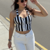 Coastal Stripe Smocked Crop TOP
