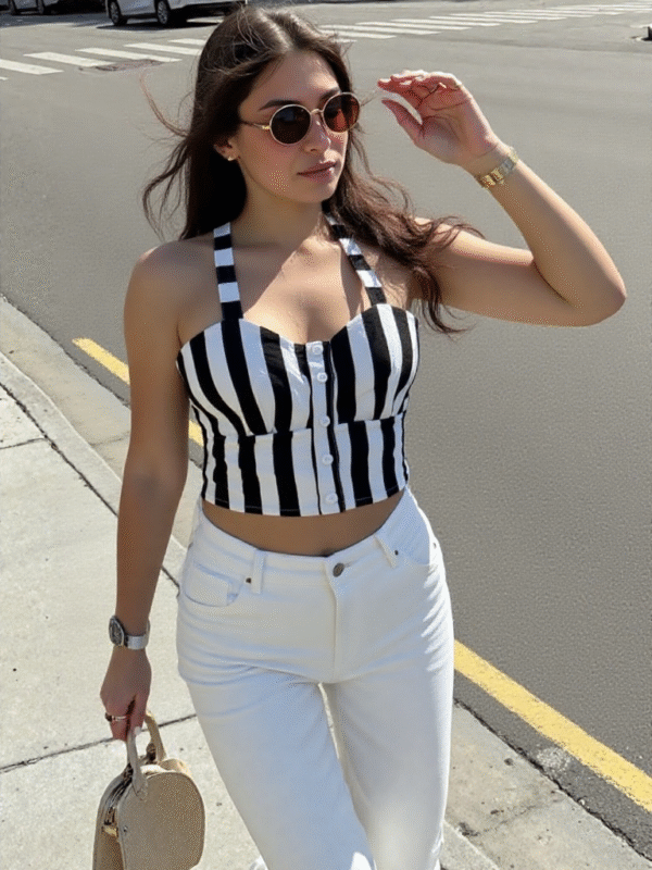 Coastal Stripe Smocked Crop TOP