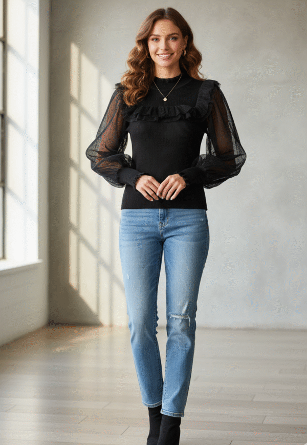 Black Sheer Sleeve knit Top