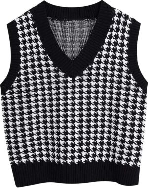 Monochrome Muse Houndstooth Knitted Vest