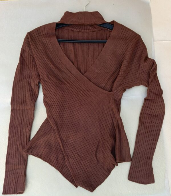 Brown Ribbed Wrap Top