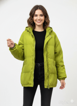 Oversized Hooded Puffer in Lime