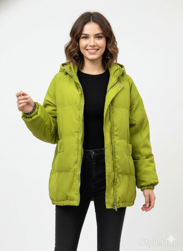 Oversized Hooded Puffer in Lime