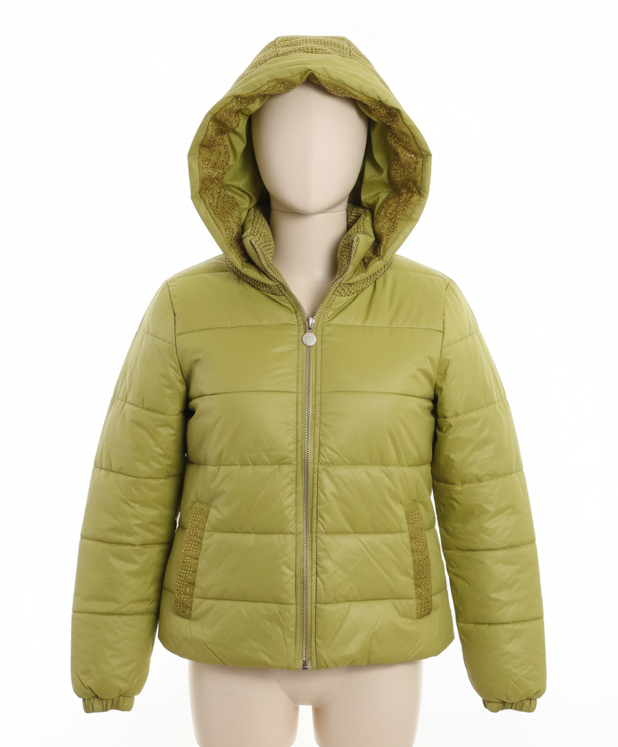 Golden Olive Glitz Hooded Puffer