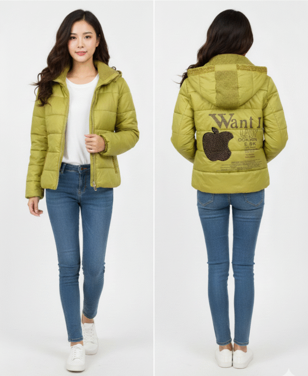 Golden Olive Glitz Hooded Puffer