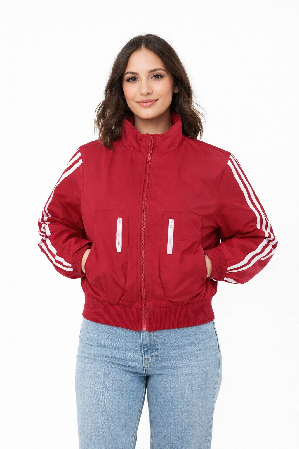 Red Cropped Bomber Jacket